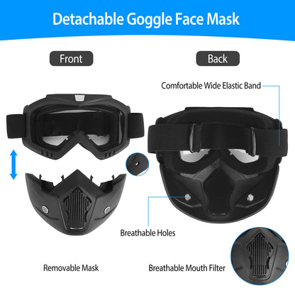 Motorcycle Goggles Removable Face Mask